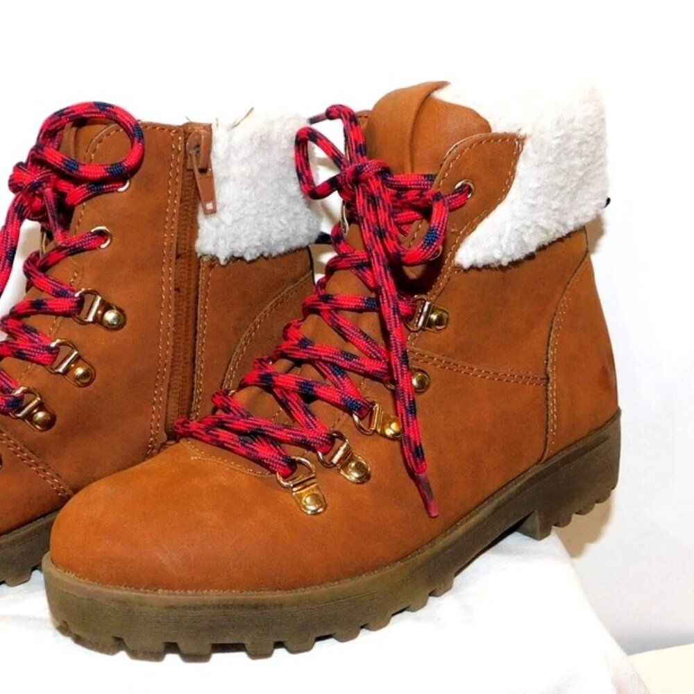 Steve Madden J Broadway Size 3 Boys Waterproof Hiking Boots Brown Lace & Zip Up